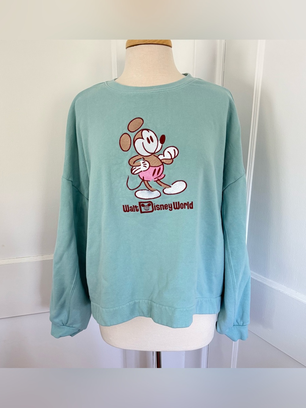 Disney Walt Disney World Mickey Mouse Oversized Crewneck Sweatshirt Aqua 1X